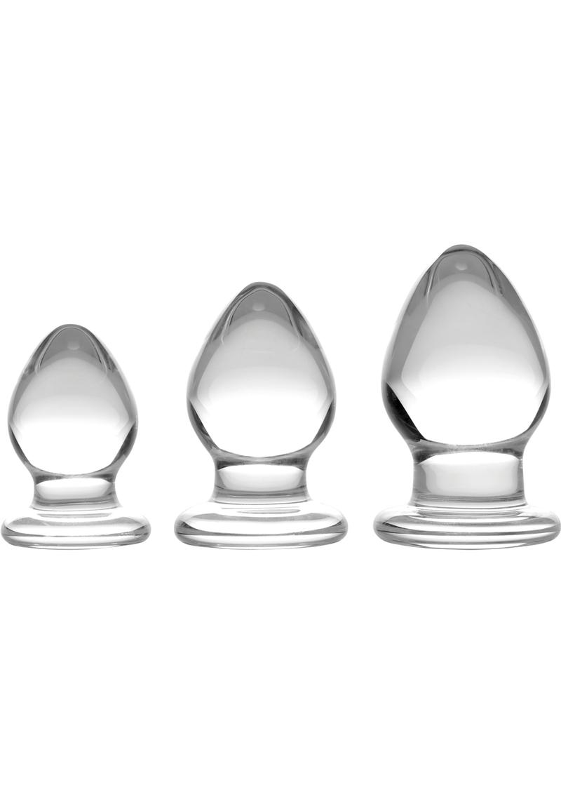 Prisms Erotic Glass Triplets Graduated Glass Anal Plug Set Clear Feel
