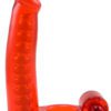 Double Penetrator Cock Ring With Bendable Dildo Red