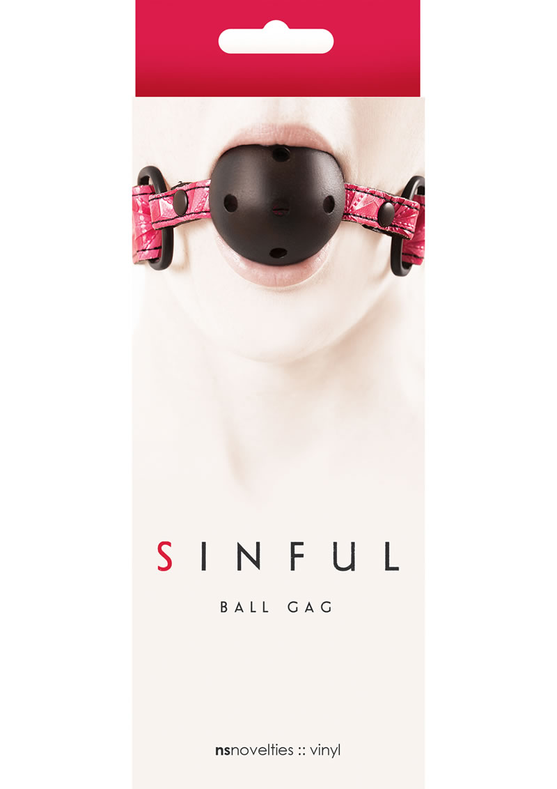 Sinful Vinyl Ball Gag Pink Adjustable