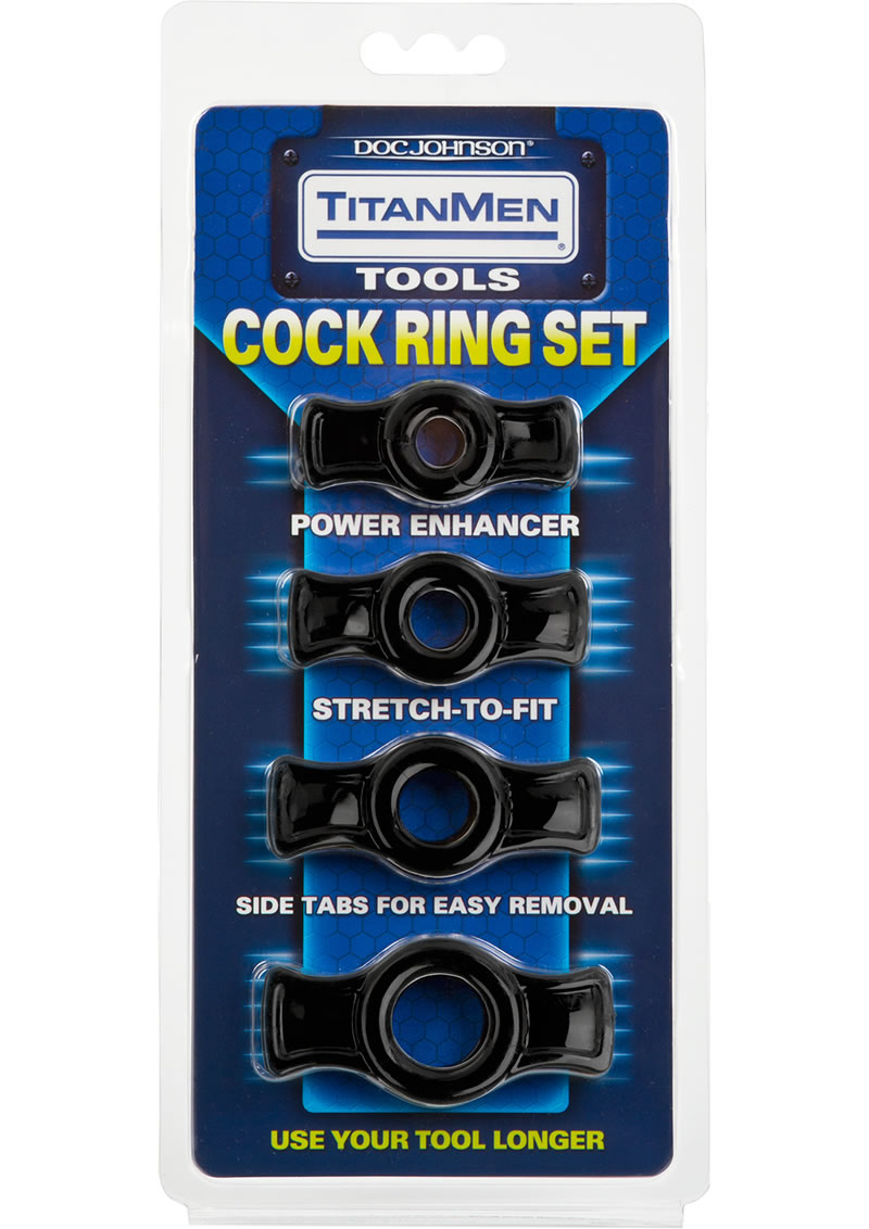 TitanMen Tools Cock Ring Set Black 4 Each Per Set