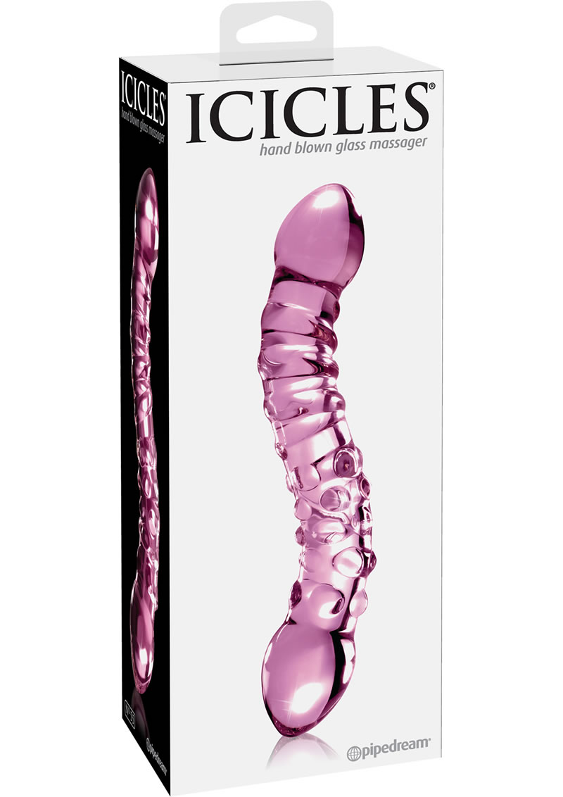Icicles No 55 Double Sided Glass Massager Pink 7.75 Inch