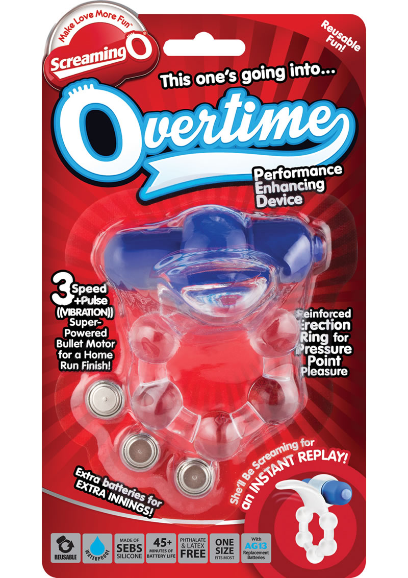 Screaming O Overtime Silicone Vibrating Cockring Waterproof Blue