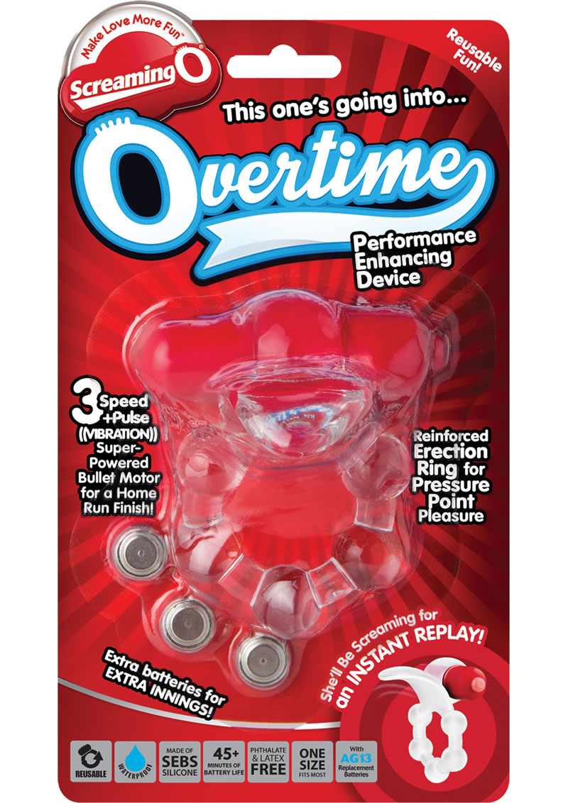 Screaming O Overtime Silicone Vibrating Cockring Waterproof Red
