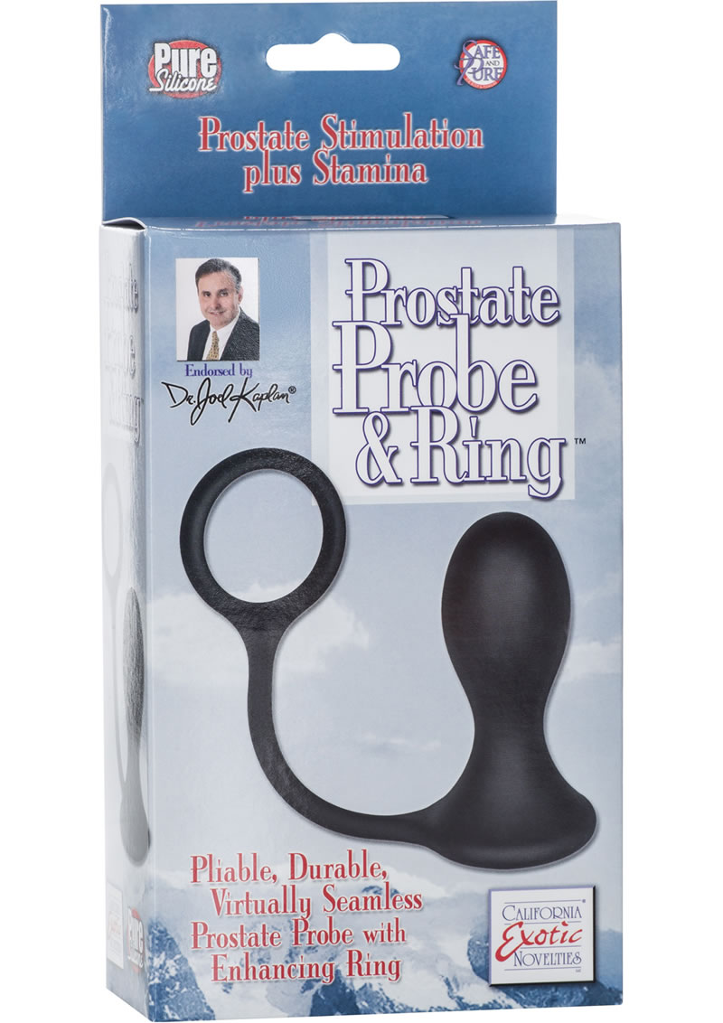 Dr. Kaplan Prostate Silicone Probe With Cockring Black 3.5 Inch