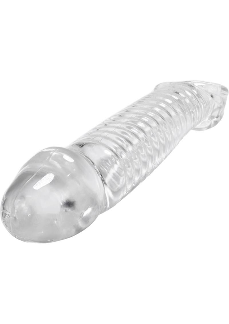 Oxballs Muscle Textured Cocksheath Extention With Cockring Clear 9.25 Inch