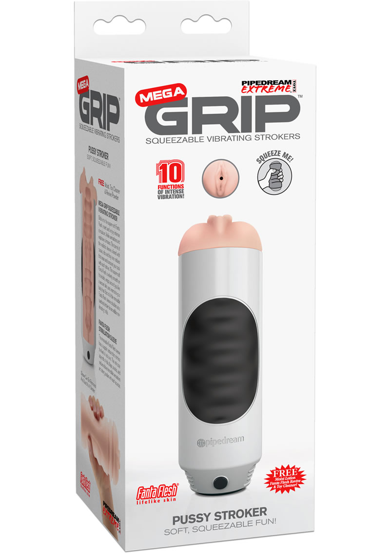 Pipedream Extreme Mega Grip Squeezable Vibrating Pussy Stroker Black