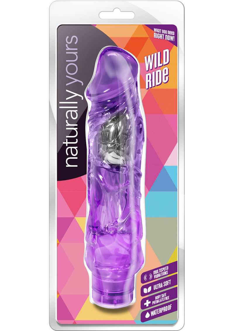 Naturally Yours Wild Ride Jelly Realistic Vibrator Waterproof Purple 9 Inch