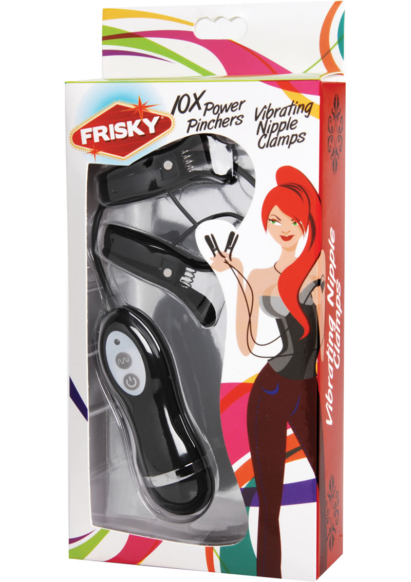 Frisky 10X Wired Remote Power Pinchers Vibrating Nipple Clamps Black