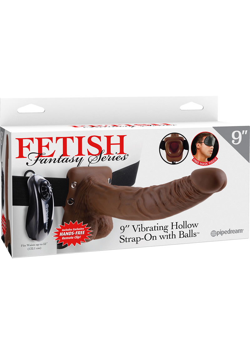 Fetish Fantasy Series Vibrating Hollow Strap On With Balls Wired Remote Brown 9 Inch