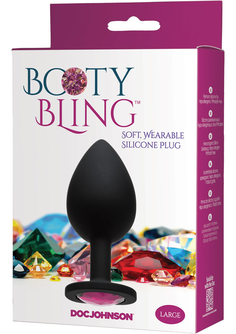 Booty Bling Jeweled Silicone Anal Plug Pink Large