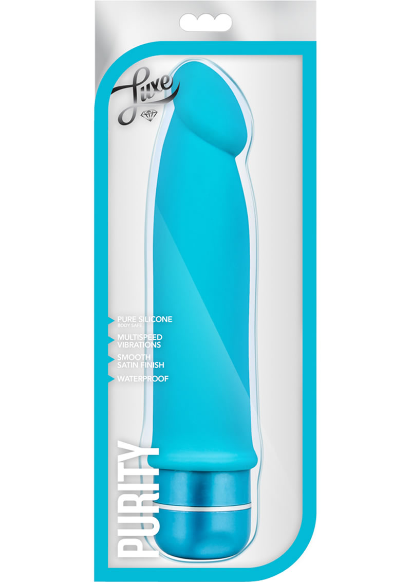 Luxe Purity Silicone Vibrating Dong Waterproof Blue 7.5 Inch