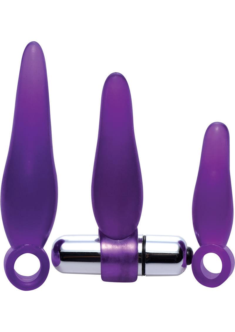 Frisky Fiddlers 3 Piece Finger Rimmer Set And Vibrating Bullet TPR Purple Multiple Sizes