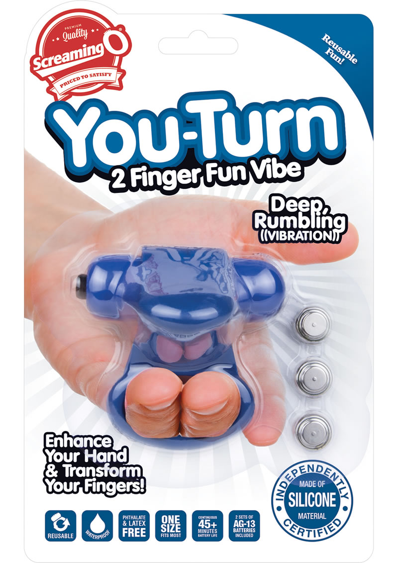 Screaming O You Turn 2 Finger Vibe Silicone Ring Waterproof Blueberry
