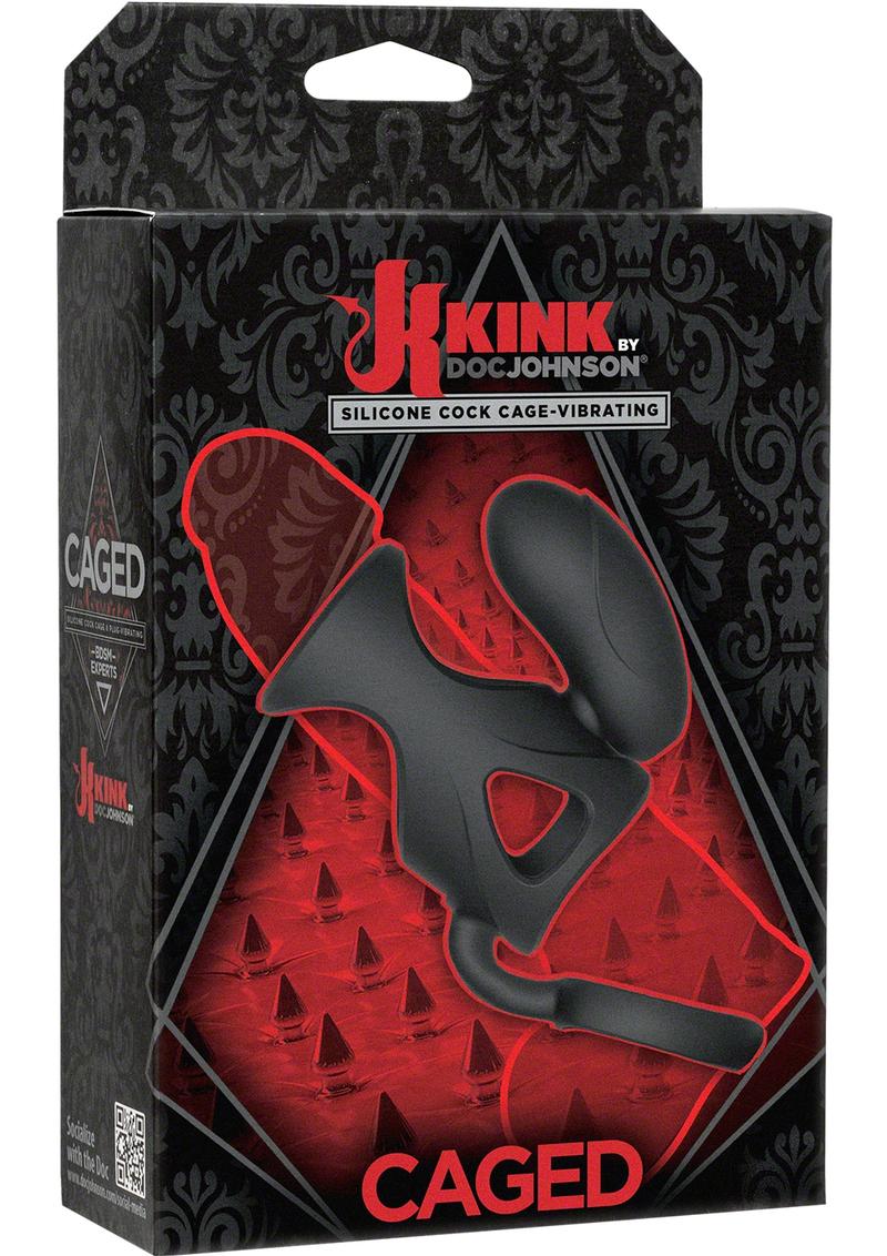 Kink Caged Silicone Cock Cage And Vibrating Plug Waterproof Black