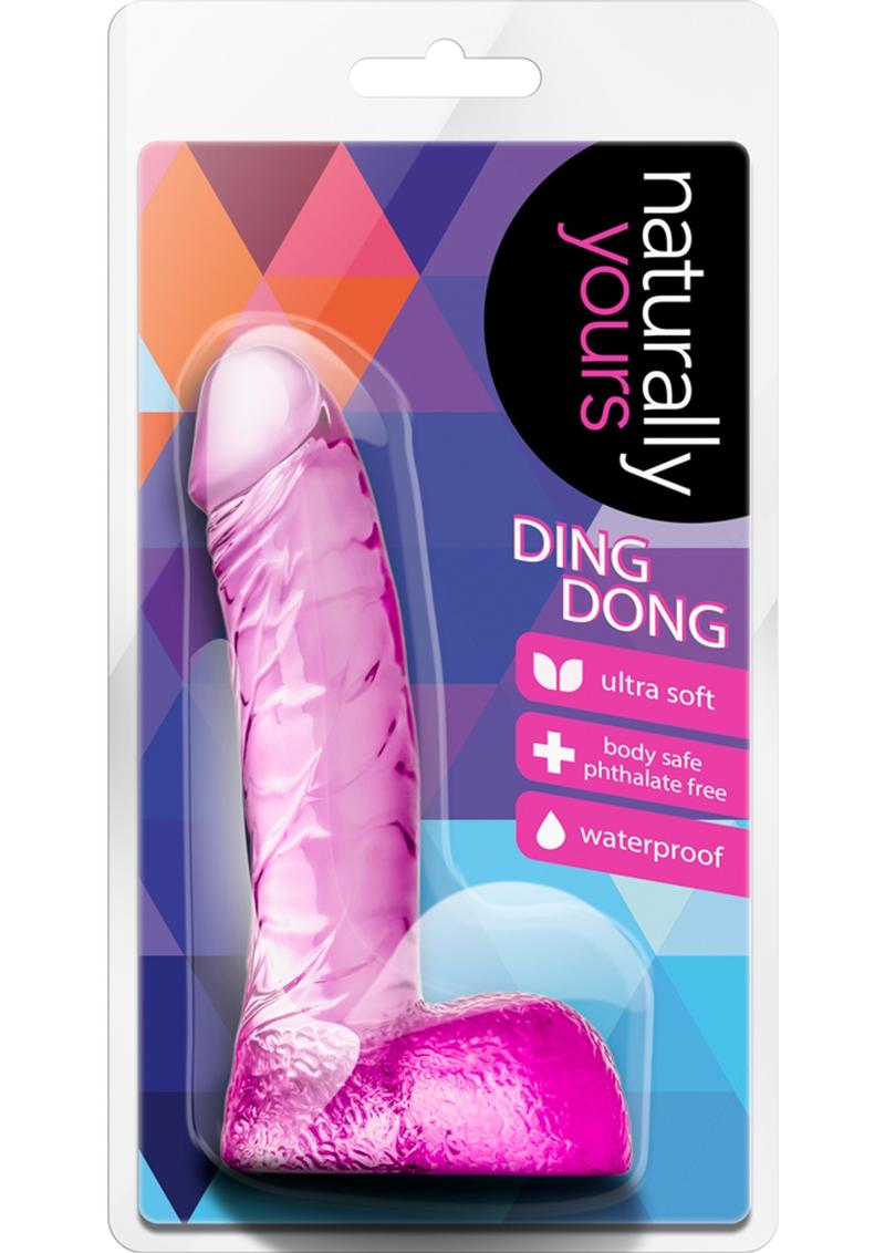 Naturally Yours Ding Dong Jelly Dildo With Balls Waterproof Pink 5.5 Inch