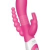 The Beaded DP Rabbit USB Rechargeable Clitoral And Anal Stimulation Silicone Vibrator Splashproof Hot Pink