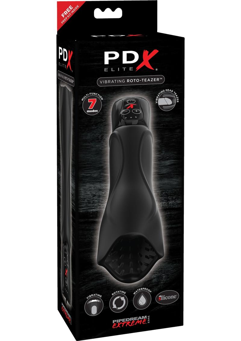 PDX Elite Roto-Teazer Vibrating Silicone Masturbator Waterproof Black