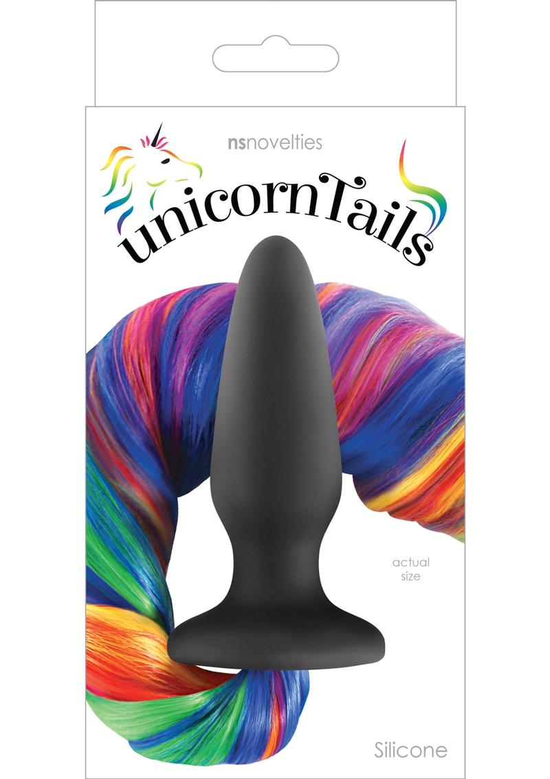 Cute Fun And Pretty Anal Butt Plug Black With Long Rainbow Tail
