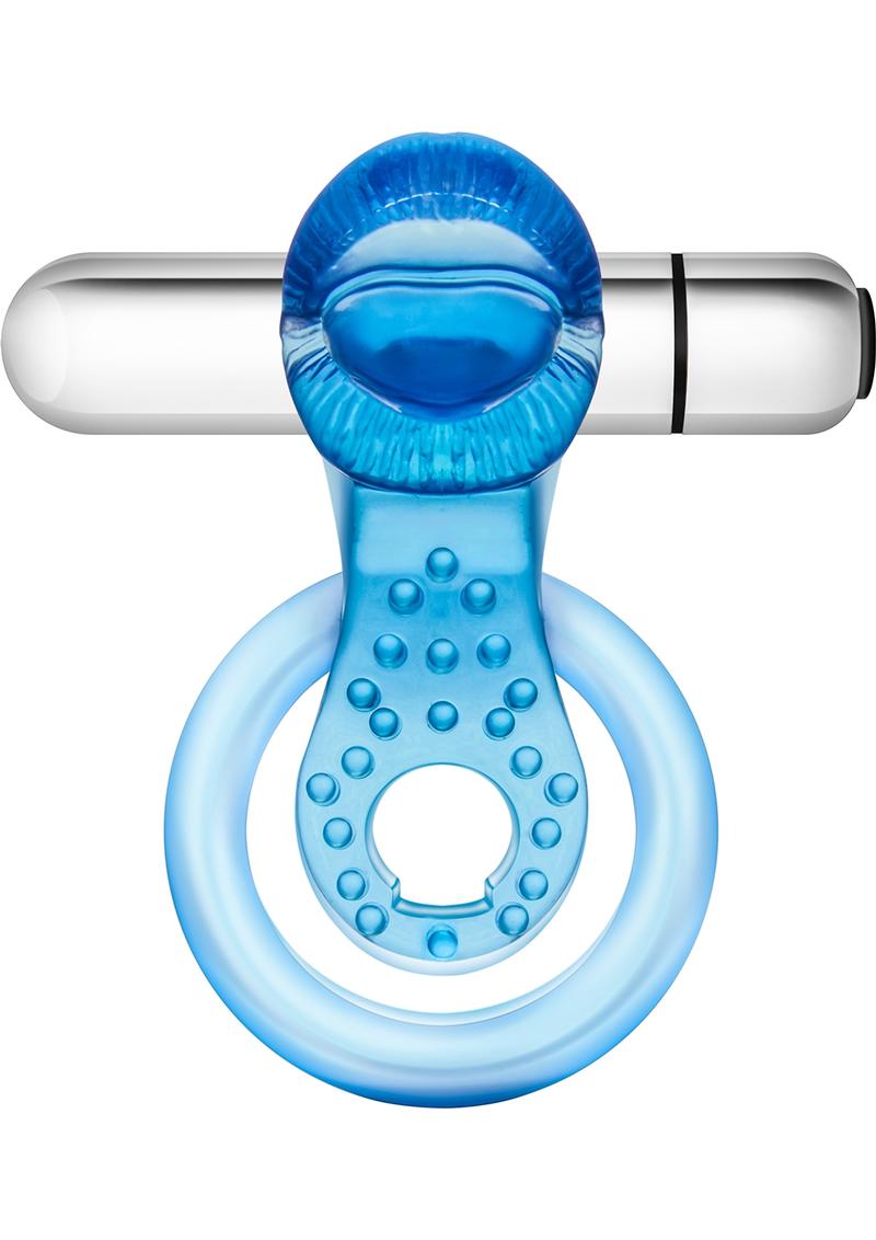 Stay Hard 10 Function Vibrating Tongue Cock Ring Waterproof Blue