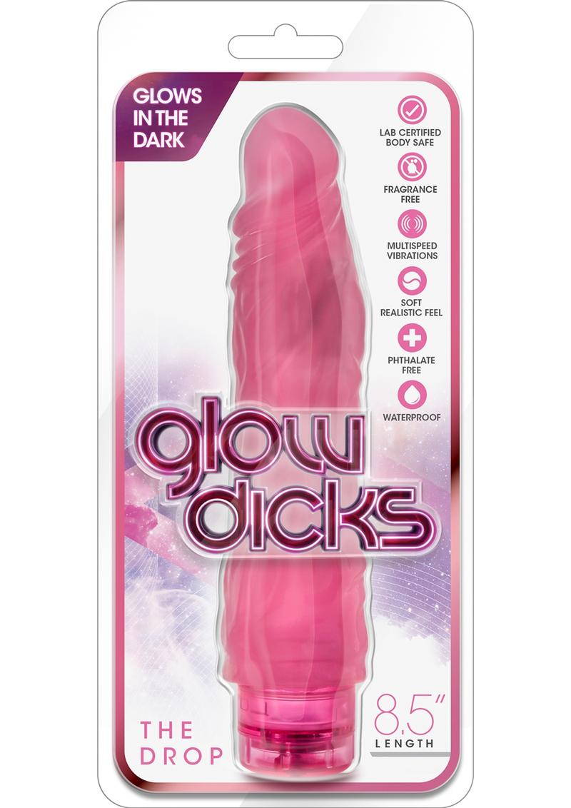 Glow Dicks The Drop Glow In The Dark Realistic Vibrator Waterproof Pink 8.5 Inch