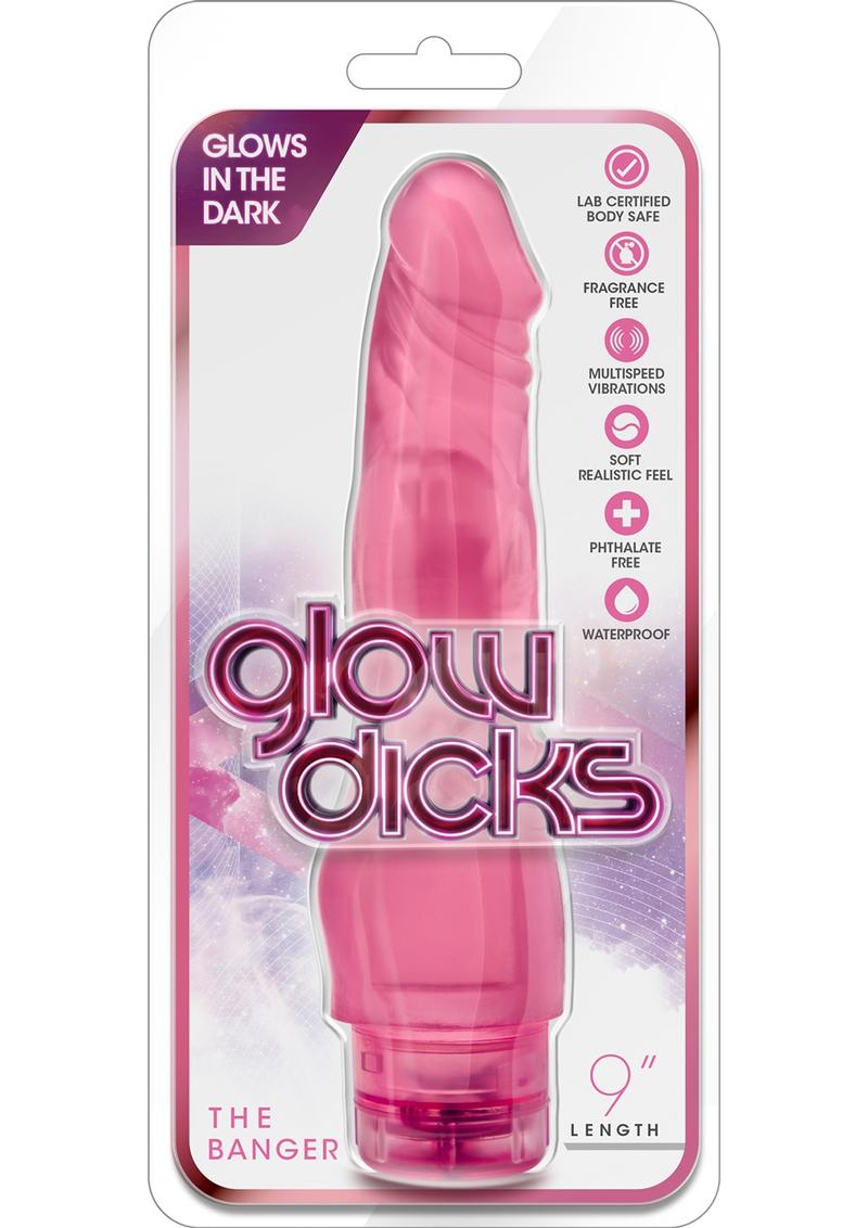 Glow Dicks The Banger Glow In The Dark Realistic Vibrator Waterproof Pink 9 Inch