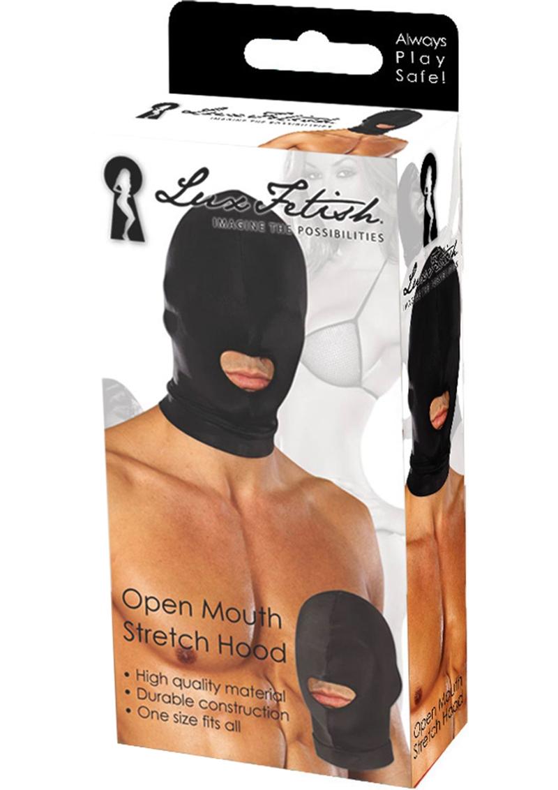 Lux Fetish Open Mouth Stretch Hood Black One Size Fits All