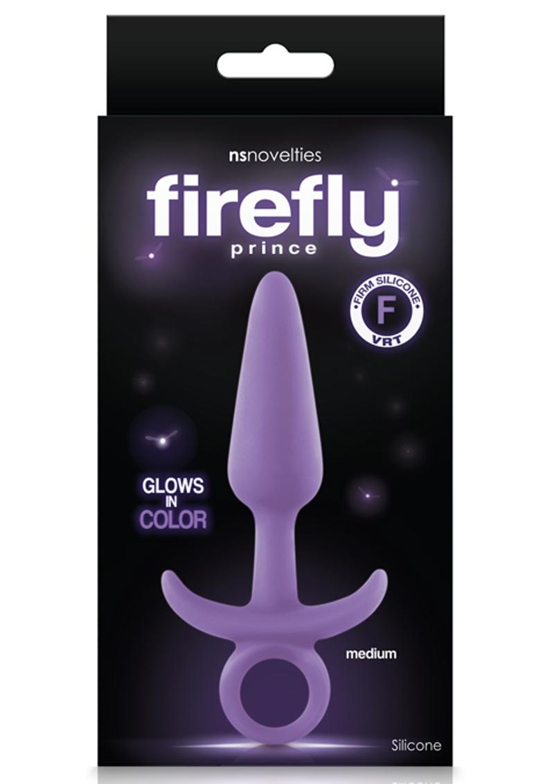 Firefly Prince Glow In The Dark Firm Silicone Medium Anal Plug Purple 5 Inch