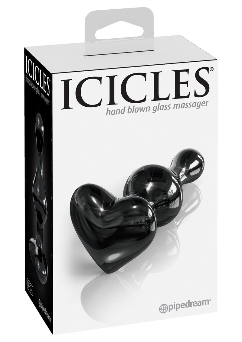 Icicles No 74 Heart Shaped Glass Plug Black 3.1 Inch