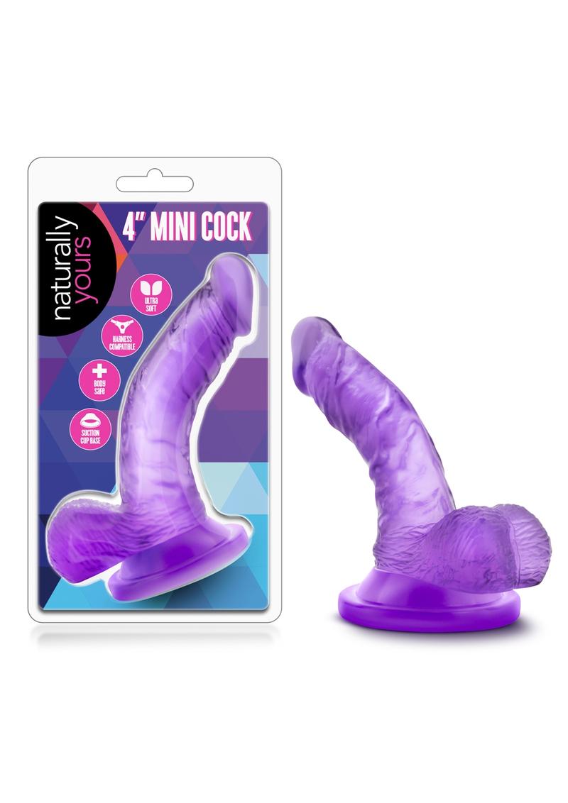 Naturally Yours Mini Cock Jelly Dildo With Balls Purple 4.75 Inch