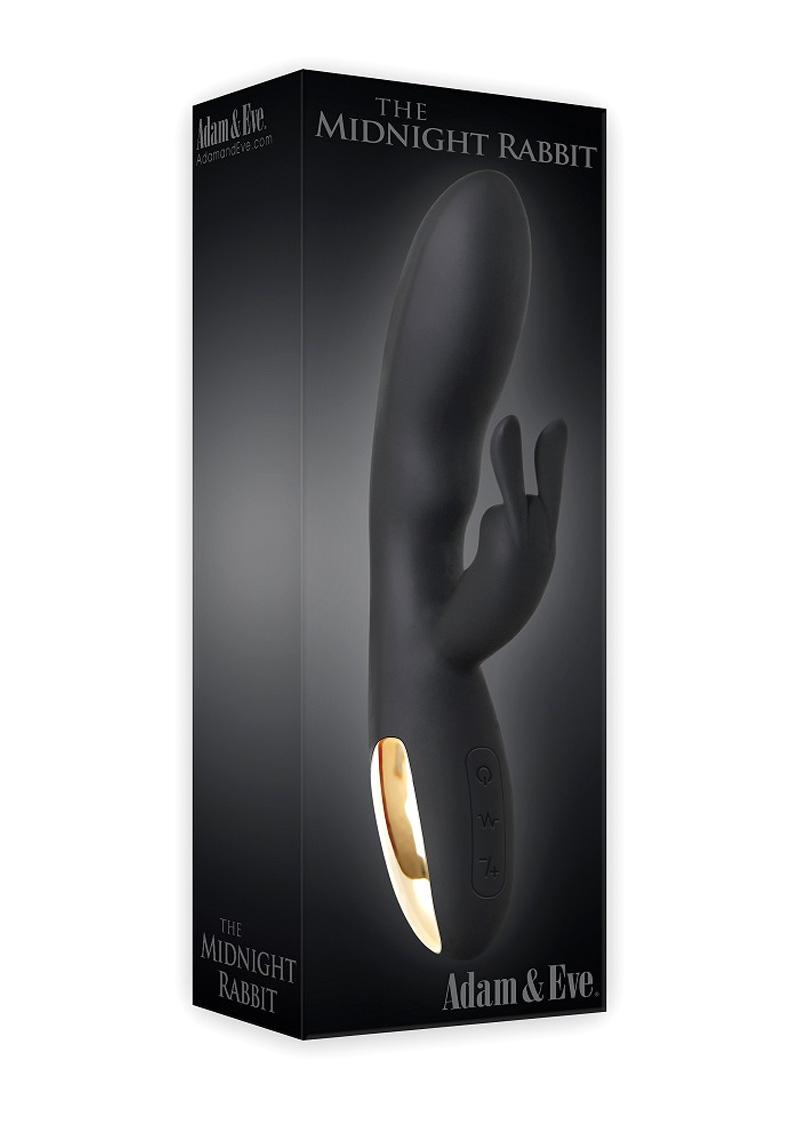 Adam and Eve The Midnight Rabbit Silicone USB Rechargeable Waterproof Black 8 Inch