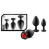 Luxe Bling Silicone Anal Plugs Trainer Kit Black With Red Gems