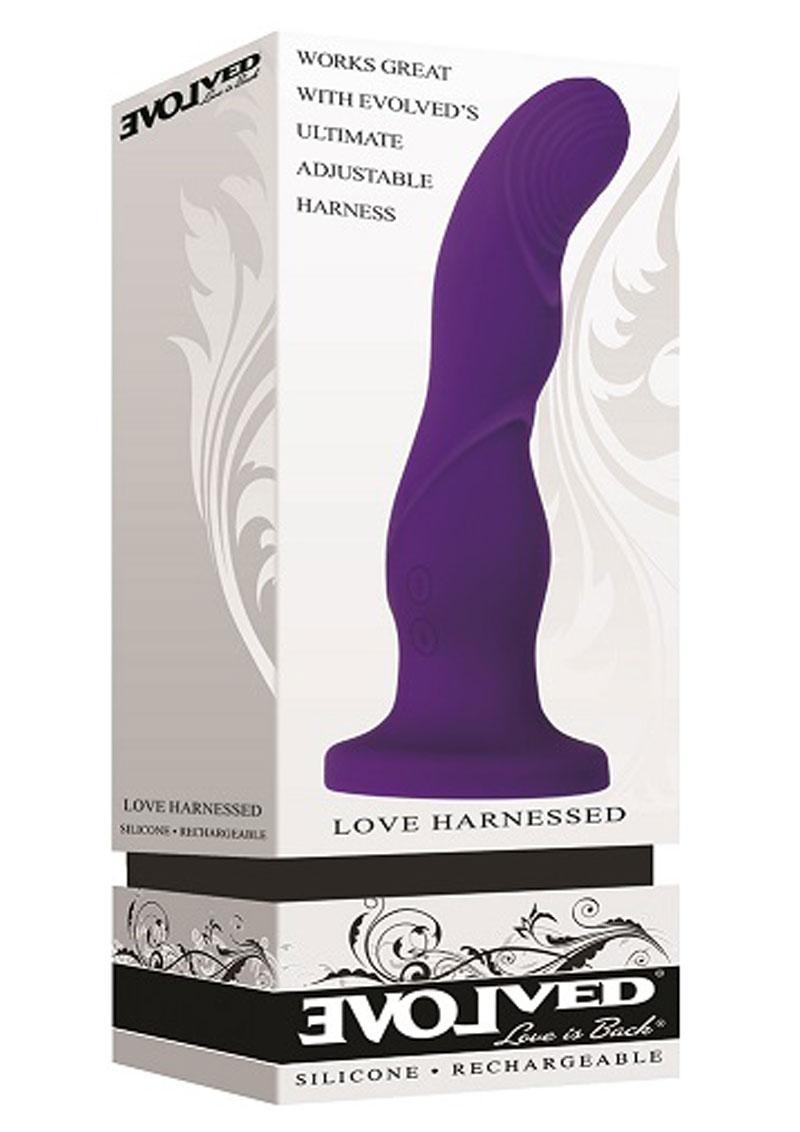 Evolved Love Harnessed Silicone Strap On Vibrator Purple 6.25 Inch