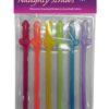 Rainbow Naughty Straws Glow In The Dark Penis Shape Assorted Colors 6 Each Per Pack