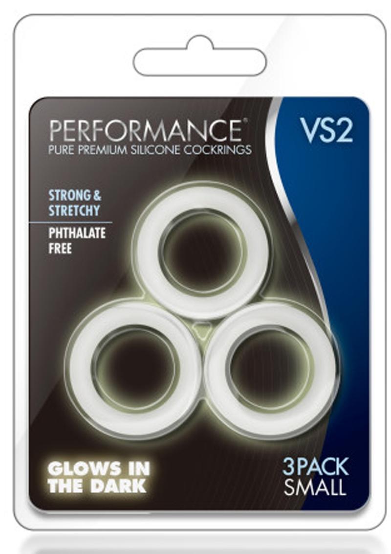 Performance VS2 Pure Premium Silicone Waterproof Cockring Small 3 Piece Set Glow In The Dark