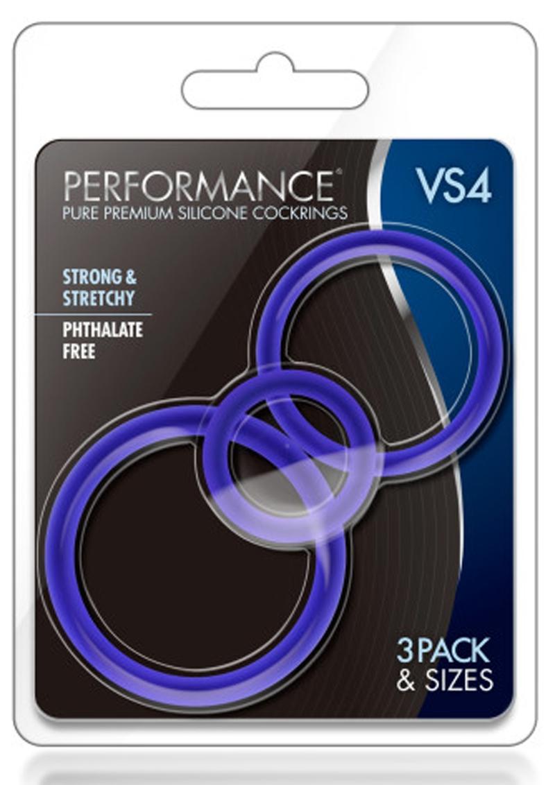 Performance VS4 Pure Premium Silicone Waterproof Cockring 3 Piece Set Indigo
