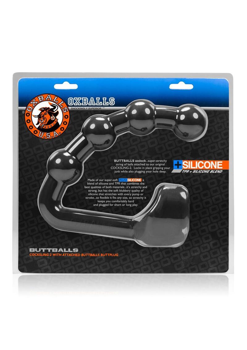 Buttballs Silicone Blend Cocksling 2 With Attached Buttballs Buttplug Black