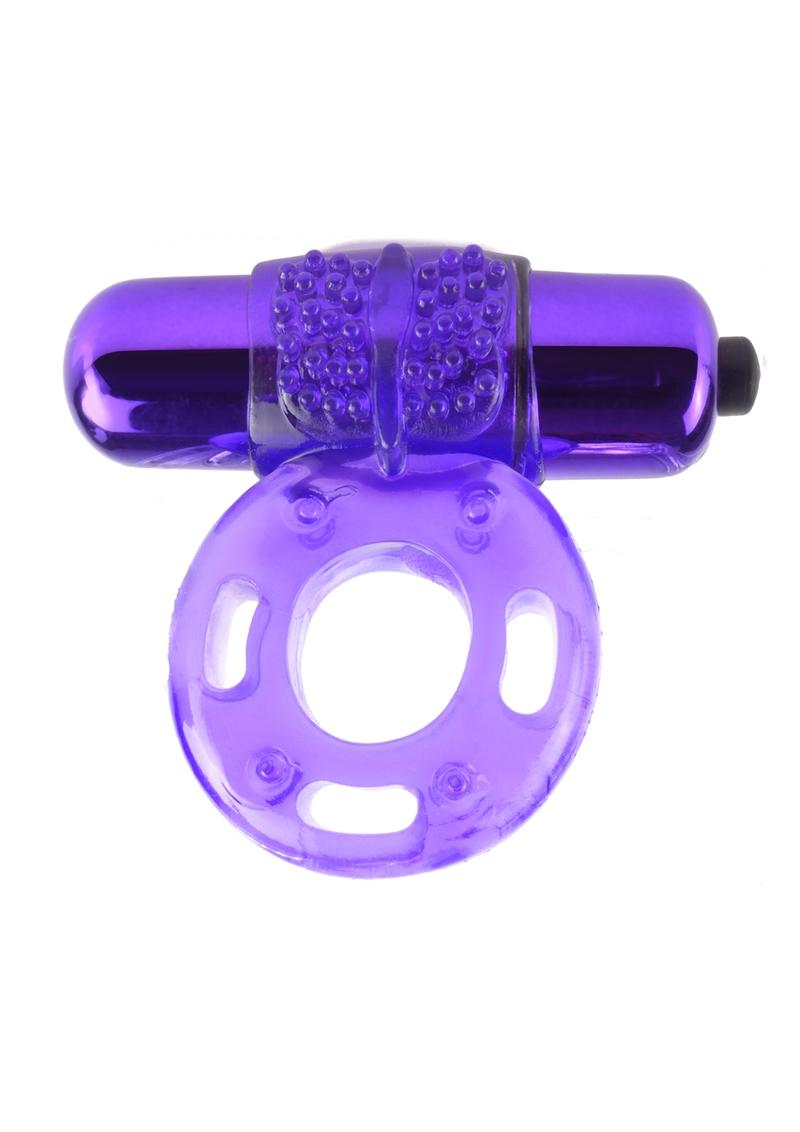 Fantasy C-Ringz Vibrating Super Ring Textured Cockring Waterproof Purple 2.32 Inch Diameter