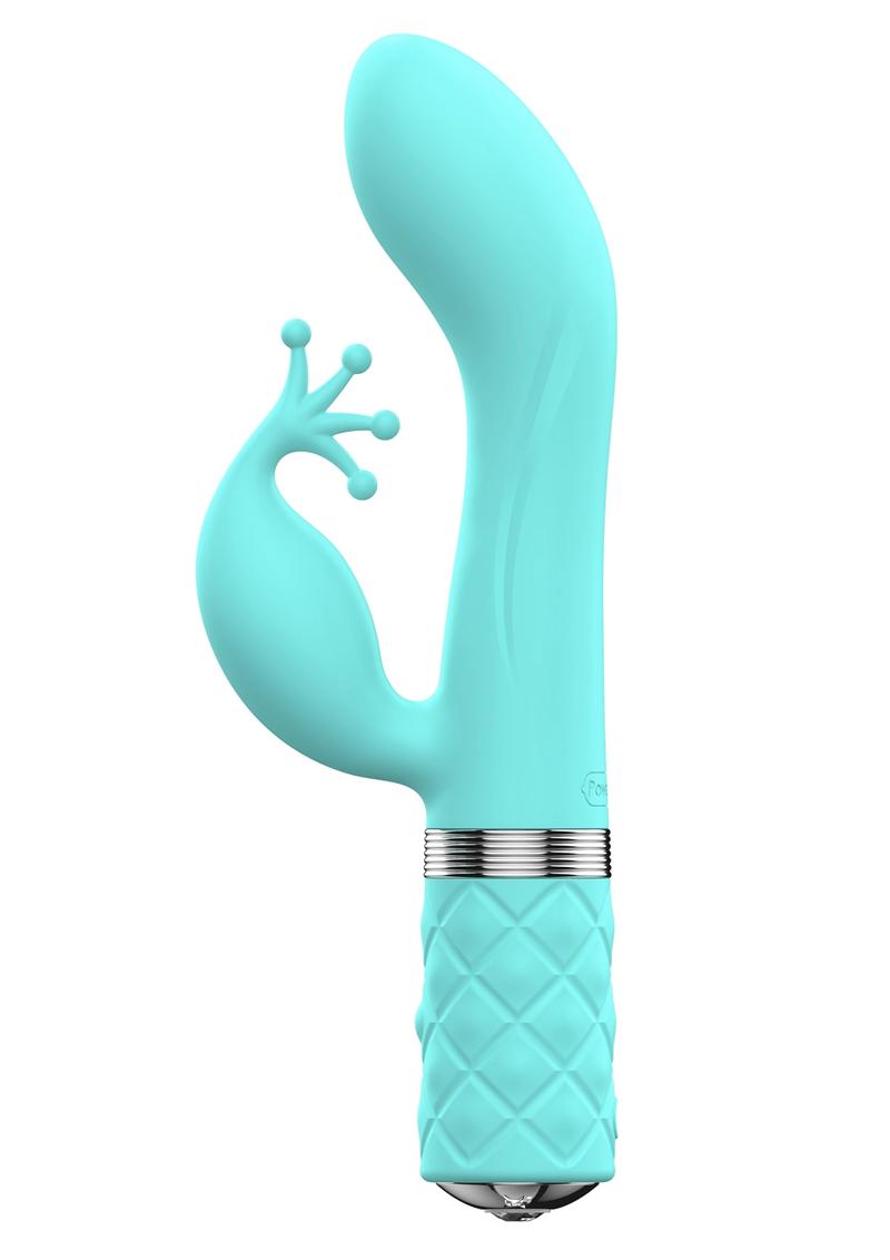 Pillow Talk Kinky Silicone Dual Massager USB Rechargeable With Swarovski Crystal Teal 8.6 Inch