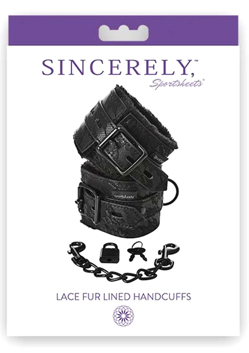 Sincerely Sportsheets Lace Fur Lined Handcuffs Black