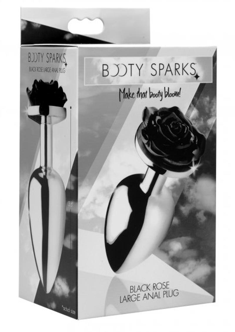 Booty Sparks Black Rose Anal Plug Black and Silver Large