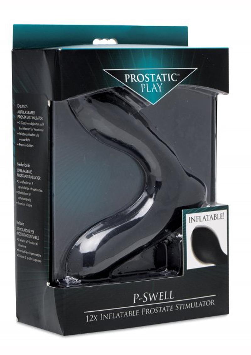 Prostatic Play P-Swell 12x Inflatable Prostate Stimulator Silicone Rechargeable Waterproof Black 4.5 Inches