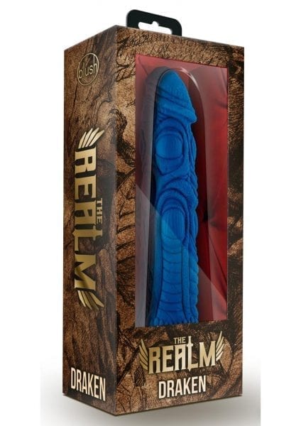 The Realm Draken Lock On Silicone Textured Dildo Blue 7.75 Inches