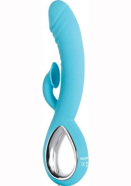 Triple Infinity Silicone USB Rechargeable Clit Sucker Heated Dual Vibrator Splashproof Teal 9.25 Inches