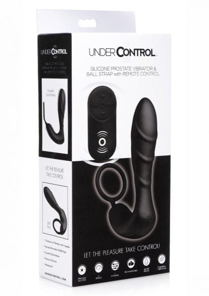 Under Control Silicone Prostate Vibrator and Strap With Wireless Remote Control Waterproof Black 5.65 Inch
