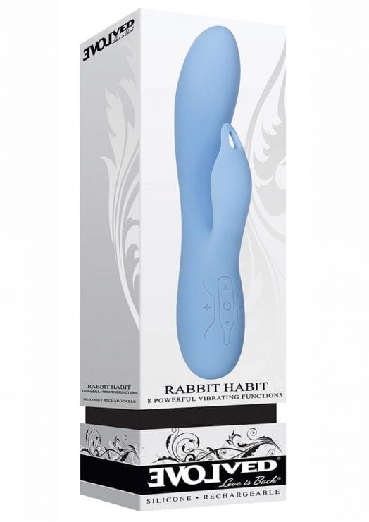 Rabbit Habit Silicone USB Rechargeable Dual Vibe Waterproof Blue 8 Inch
