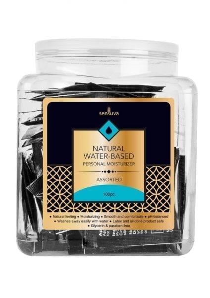 Natural Water Based Personal Moisturizer Assorted Flavors 100 Foils Per Tub
