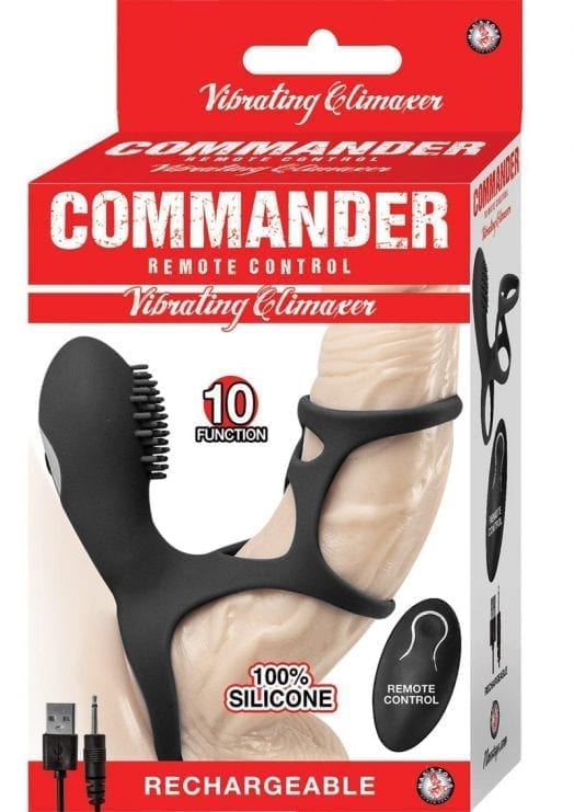 Commander Remote Control Vibrating Climaxer Silicone USB Rechargeable Clit Stimulating Cock Cage Waterproof Black 2.5 Inches