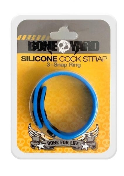Boneyard Silicone Cock Strap 3 Snap Ring Blue