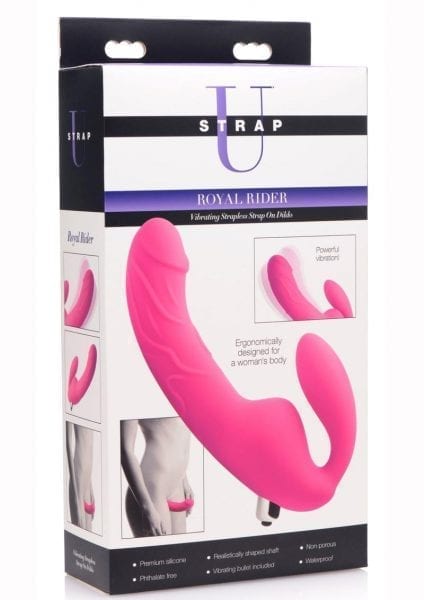 Strap U Royal Rider Silicone Vibrating Strapless Strap On With Bullet Waterproof Pink 8.5 Inches