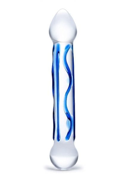 Full Tip Textured Dildo Glass Clear/Blue 6.5 Inches